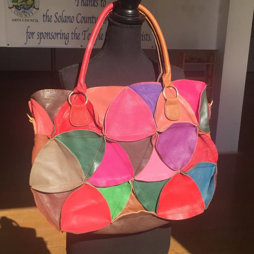 Multicolored American large leather handbag - Picture 1 of 4